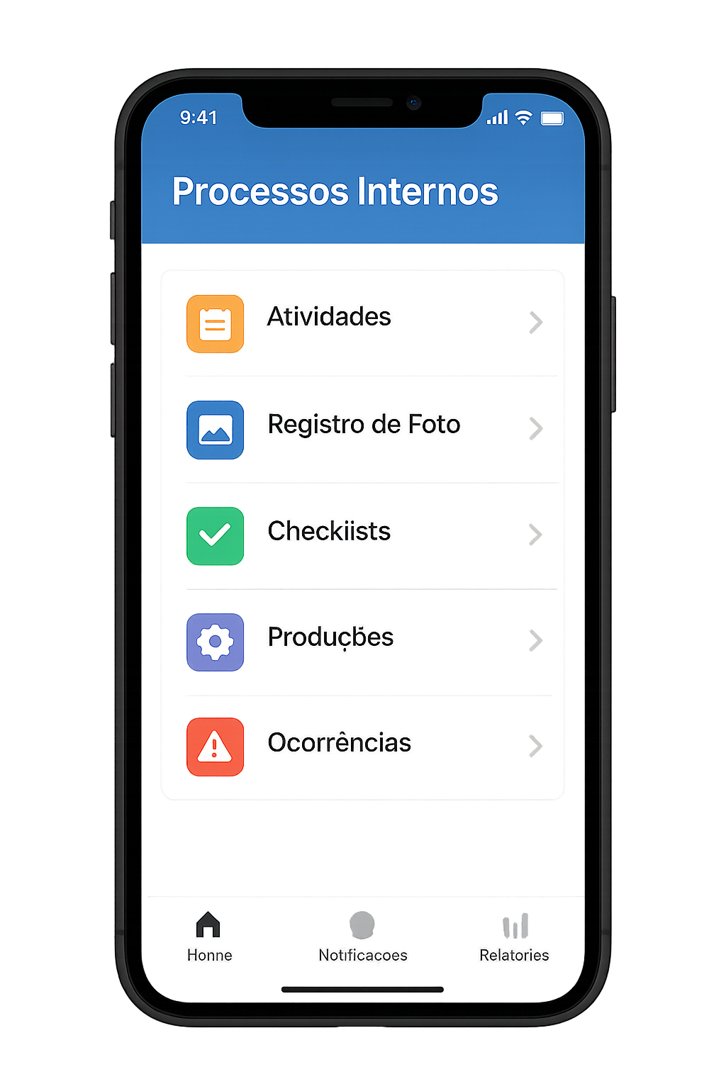 Mockup de app de processos internos